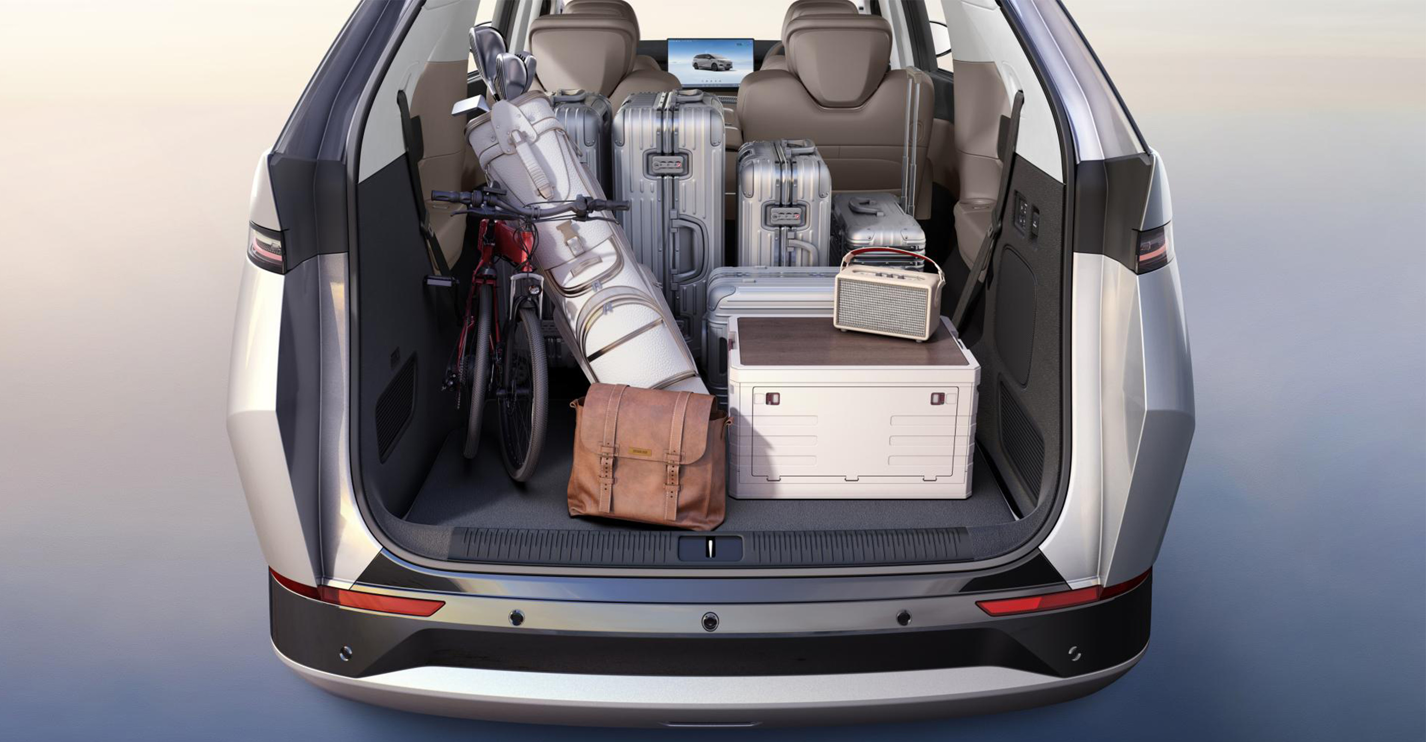 XPENG X9 split rear folding seats and hidden storage space